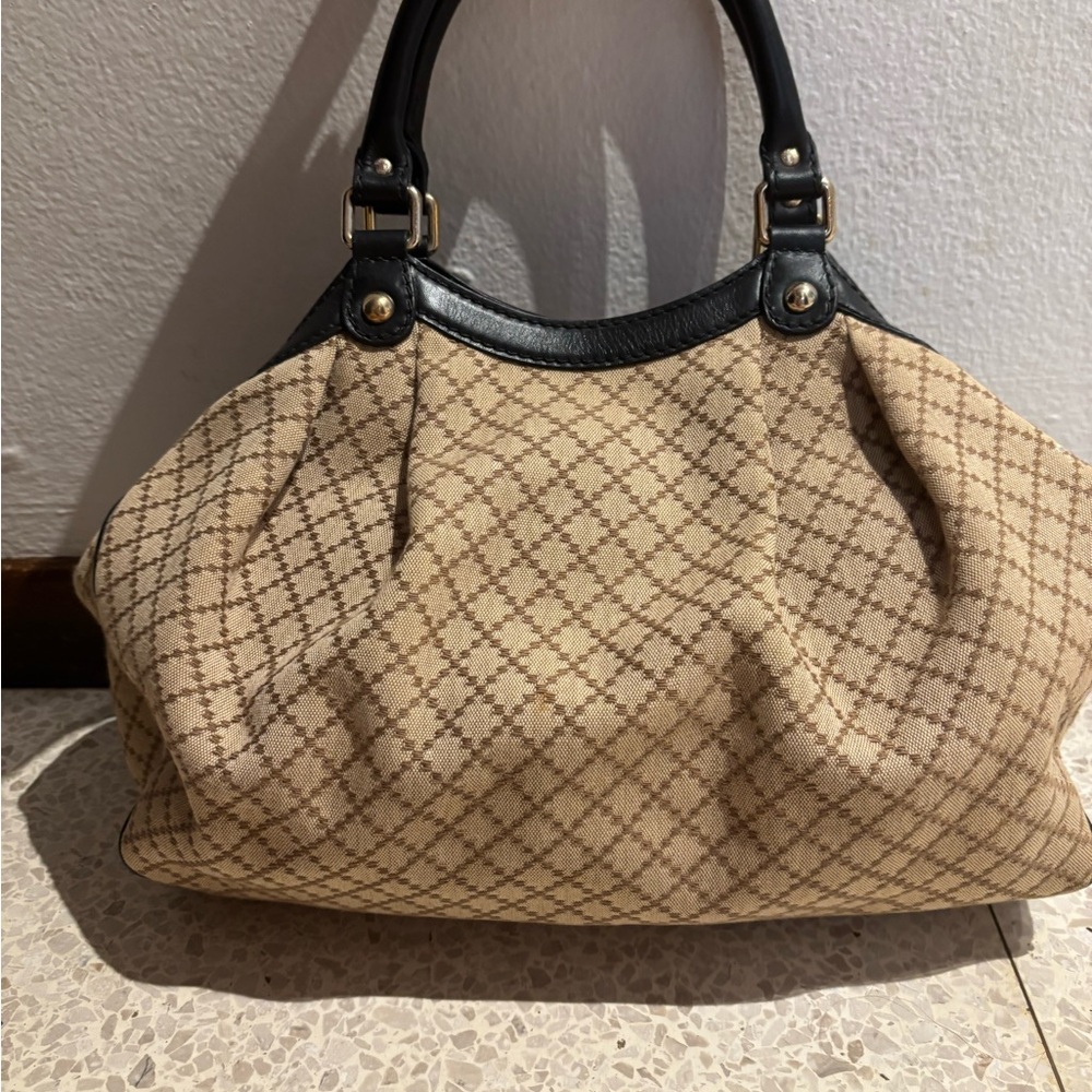 Gucci Sukey Tan and Black Médium Canva Shoulder Bag